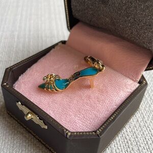 Juicy Couture gold high heel Shoe Charm In Gold And Blue Enamel